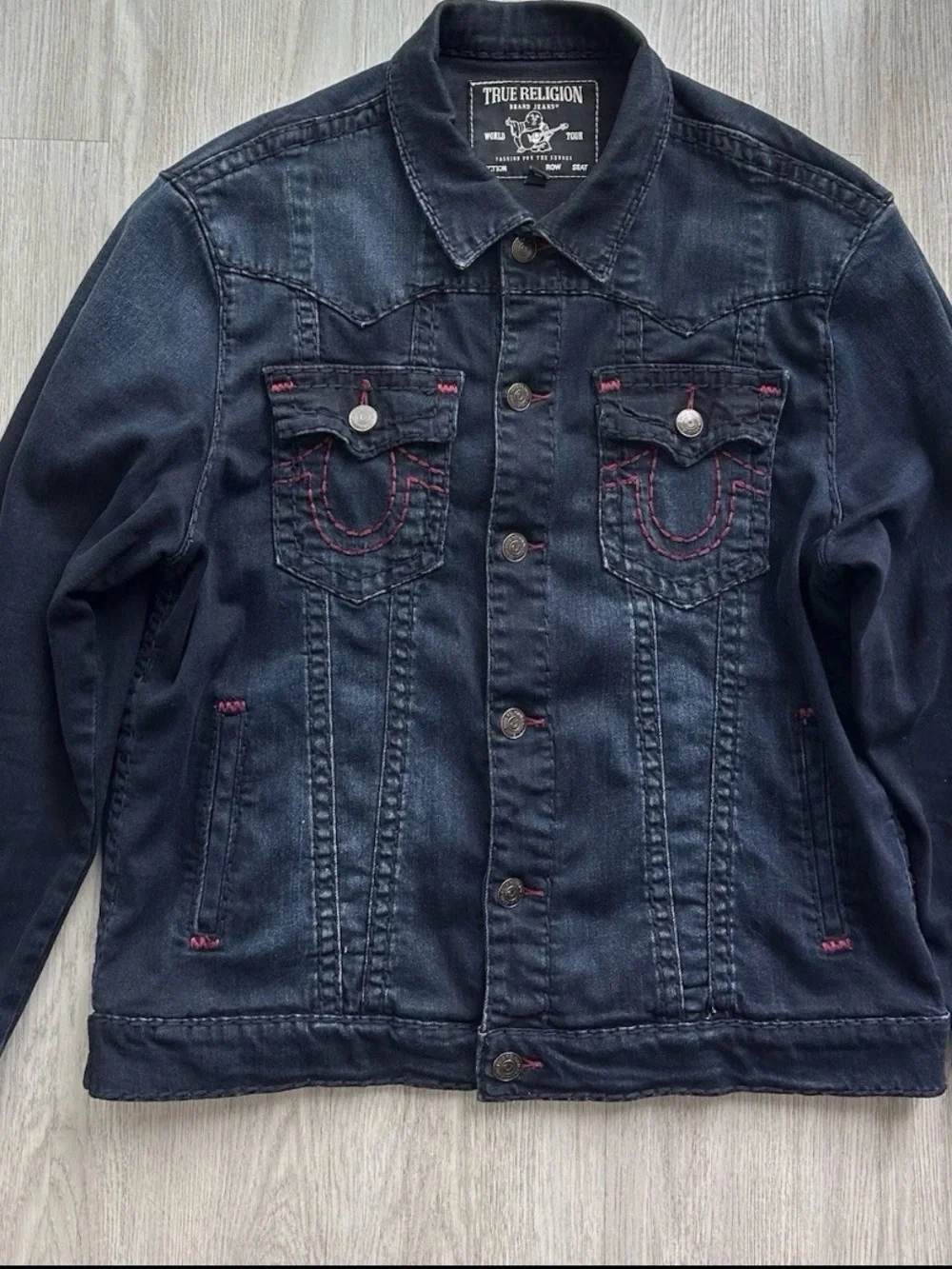 True Religion Indigo Denim Jacket with Red Stitching